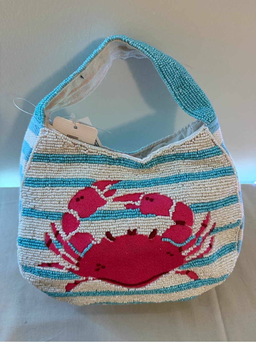 Beaded Pink Crab Accent Hobo Bag - Women
